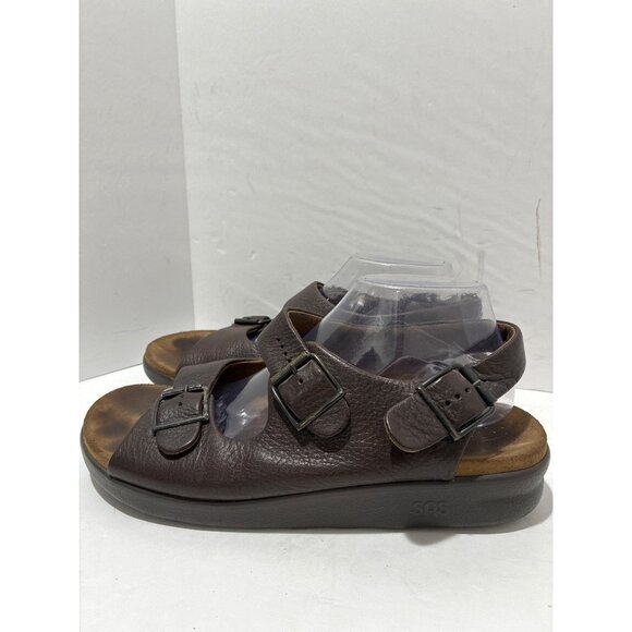 SAS Tripad Confort Sandals Womens 10 Wide Brown Leather Two Strap Buckle - Picture 1 of 7